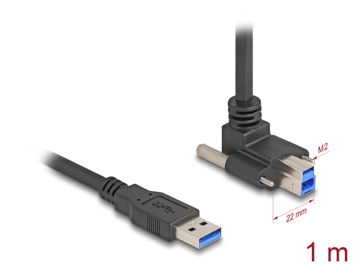 Delock USB 5 Gbps Kabel USB Typ-A Stecker gerade zu USB Typ-B Stecker mit Schraubenabstand 22 mm 90° nach oben gewinkelt 1 m schwarz #1 