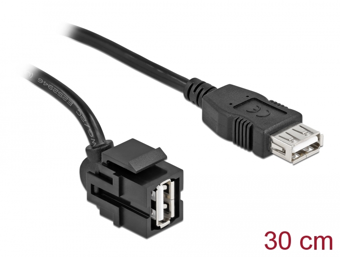 Delock Keystone Modul USB 2.0 A Buchse 250° > USB 2.0 A Buchse mit Kabel schwarz #1 