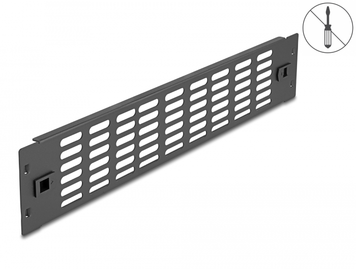 Delock 19″ Netzwerkschrank Panel mit Lüftungsschlitzen werkzeugfrei 2 HE schwarz #1 