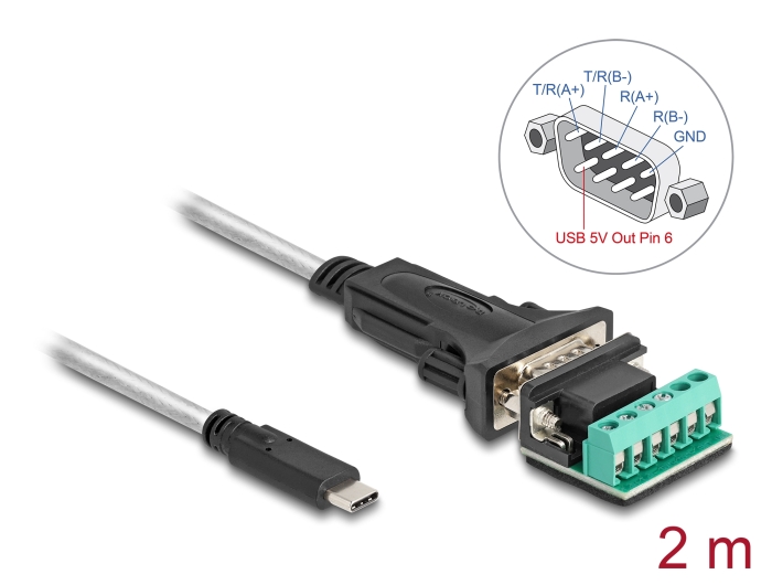 Delock Adapter USB 2.0 Type-C™ zu 1 x Seriell RS-422/485 Stecker mit 6 Pin Terminalblock 5 V 2 m #1 