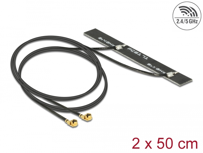 Delock Dualband WLAN WiFi 6 Doppelantenne 2 x I-PEX Inc., MHF® I Stecker 5 dBi 2 x 50 cm PCB intern Klebemontage #1 