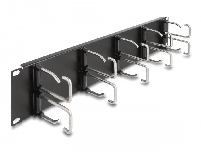 Delock 19″ Kabelmanagement Rangierpanel mit 10 Metallbügel 2 HE schwarz #1 