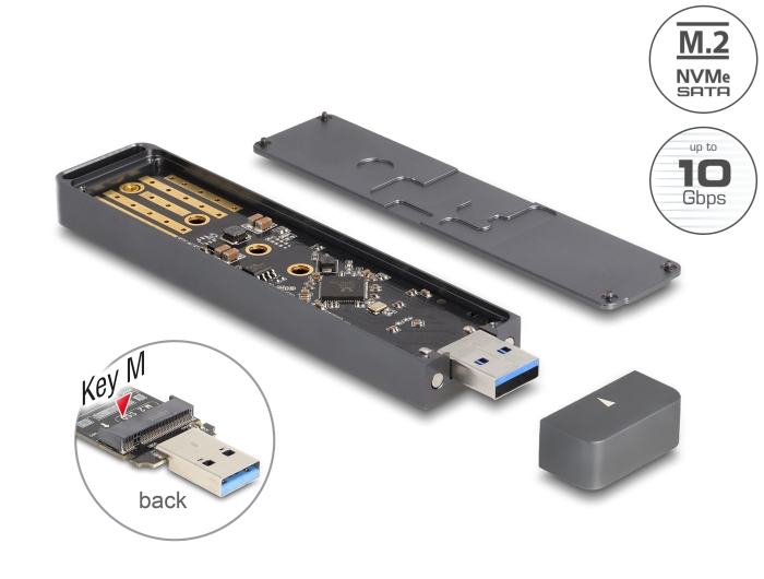 Delock Externes Gehäuse für M.2 NVMe PCIe SSD oder SATA SSD mit USB 10 Gbps Typ-A Stecker #1 
