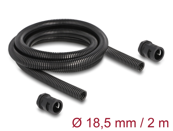 Delock Kabelschutzschlauch 2 m x 18,5 mm mit 2 x PG13,5 Schlauchverschraubung Set schwarz #1 