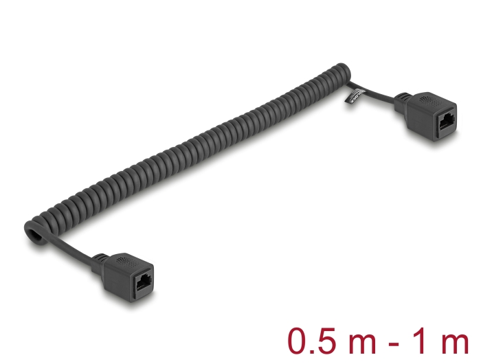 Delock RJ45 Spiralkabel Buchse zu Buchse Cat.5e UTP 0,5 m bis 1 m schwarz #1 