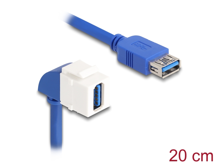 Delock Keystone Modul Kabel USB 5 Gbps Typ-A Buchse zu USB Typ-A Buchse 90° gewinkelt 20 cm blau #1 
