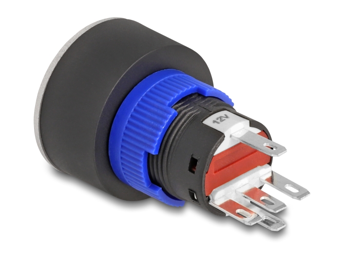Delock Drucktaster vorstehend zum Einbau 22 mm 5 x Lötanschluss Taster flach Plastik LED rot #2 