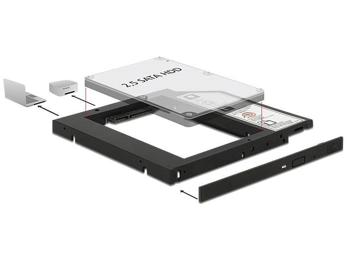 Delock Caddy Slim SATA 5.25″ Einbaurahmen (10 mm) für 1 x 2.5″ SATA HDD bis 9,5 mm #1 
