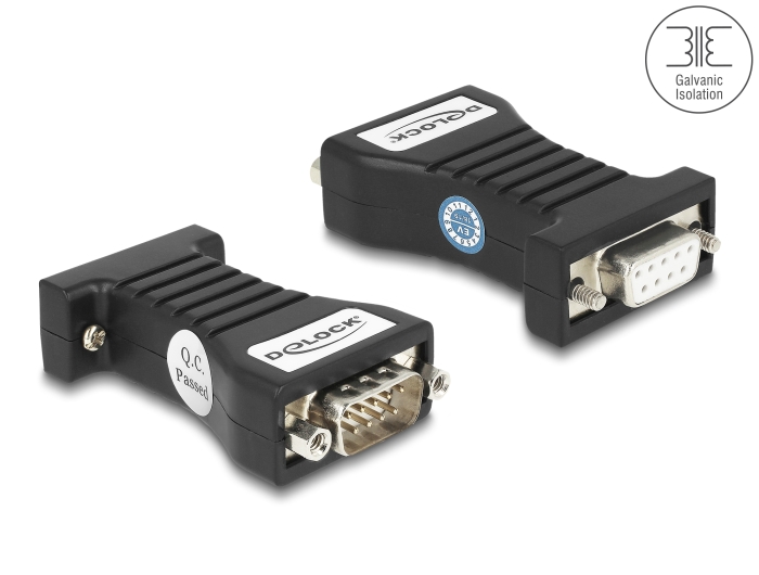 Delock Isolator RS-232 D-Sub 9 Buchse zu RS-232 D-Sub 9 Stecker RXD, TXD, DTR, RTS, GND galvanische Trennung 2,5 kV #1 