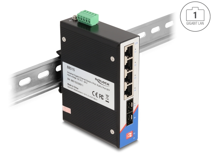 Delock Industrie Gigabit Ethernet Switch 4 Port RJ45 2 Port SFP für Hutschiene #1 