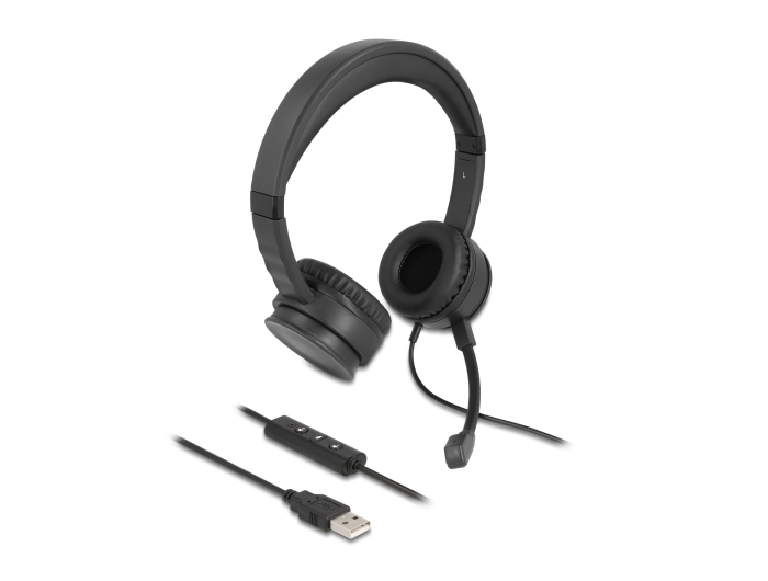 Delock USB Stereo Headset mit Kabelfernbedienung und Quick-Mute Taste für PC und Notebook #1 