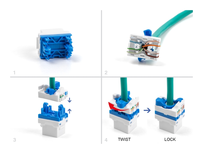 Delock Keystone Modul RJ45 Buchse zu LSA Cat.6A werkzeugfrei mit blauen Drehverschluss #2 