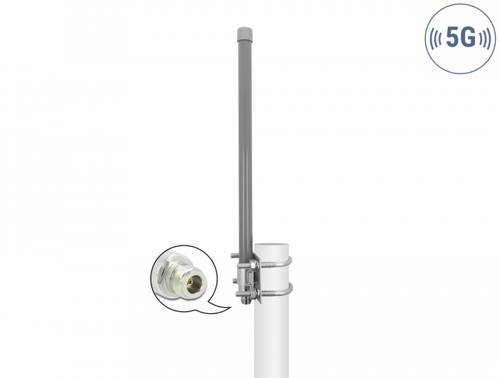 Delock 5G 3,3 - 3,8 GHz Antenne N Buchse 8 dBi 50 cm omnidirektional starr outdoor grau #1 
