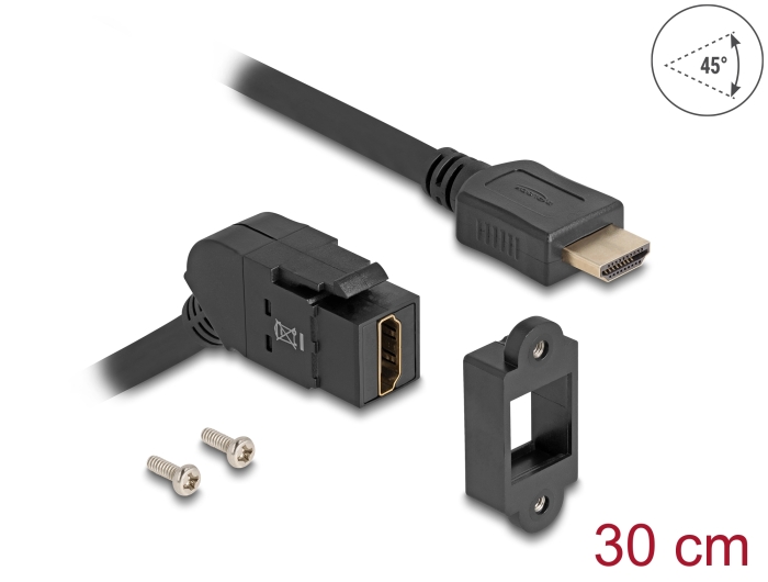 Delock Keystone Modul HDMI Einbaubuchse 45° gewinkelt zu HDMI Stecker mit 30 cm Kabel 8K 60 Hz schwarz #1 