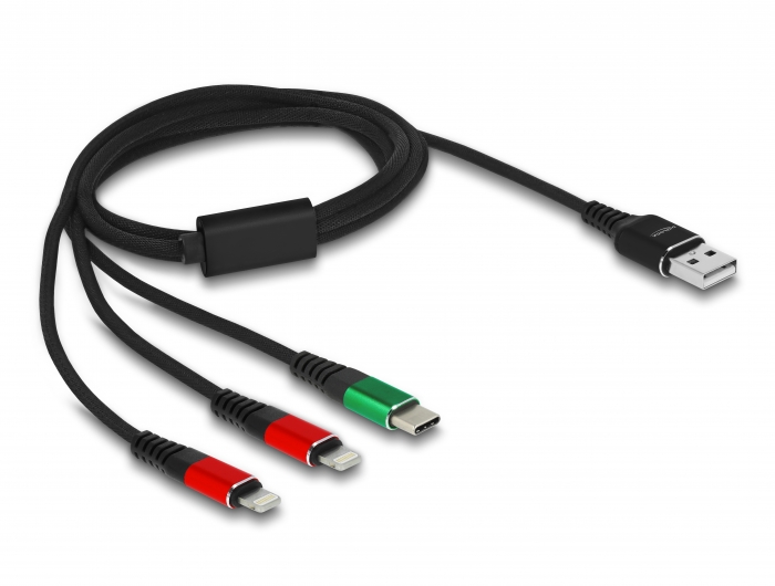 Delock USB Ladekabel 3 in 1 Typ-A zu 2 x Lightning™ / USB Type-C™ 1 m #2 