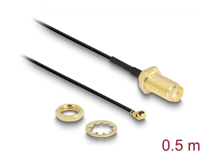 Delock Antennenkabel SMA Buchse zum Einbau zu I-PEX Inc., MHF® I Stecker 1.37 50 cm Gewindelänge 10 mm #1 