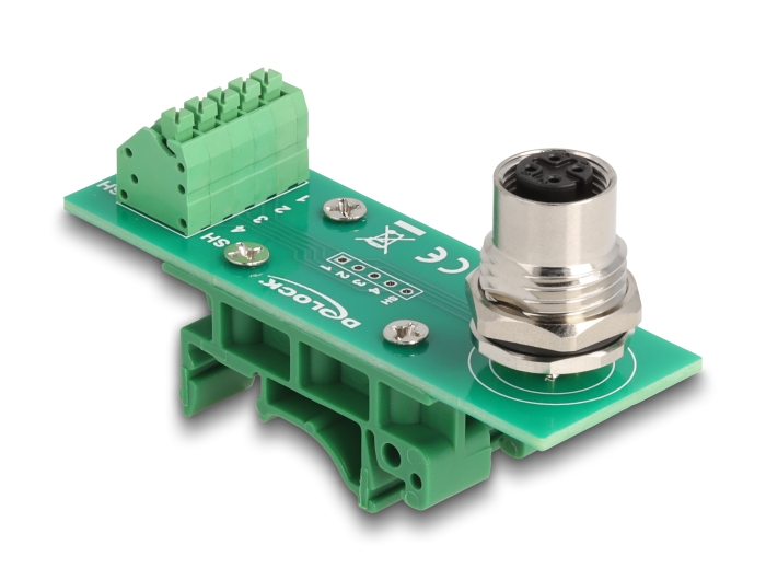 Delock M12 Übergabemodul Adapter A-kodiert 4 Pin Buchse zu 5 Pin Terminalblock für Hutschiene #1 