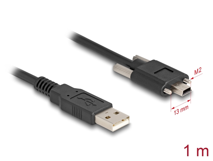 Delock USB 2.0 Kabel Typ-A Stecker zu Typ Mini-B Stecker mit Schraubenabstand 13 mm 1 m schwarz #1 