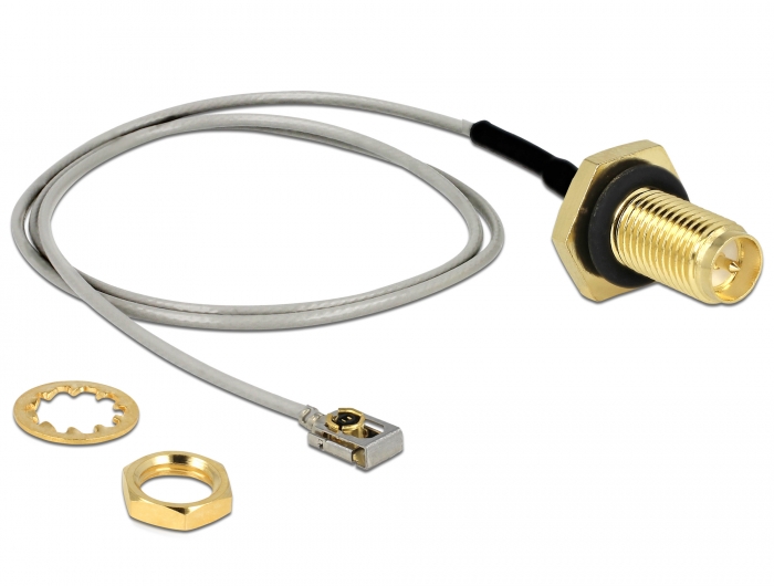 Delock Antennenkabel RP-SMA Buchse zum Einbau zu I-PEX Inc., MHF® I LK Stecker 1.13 35 cm Gewindelänge 10 mm spritzwassergeschützt #2 