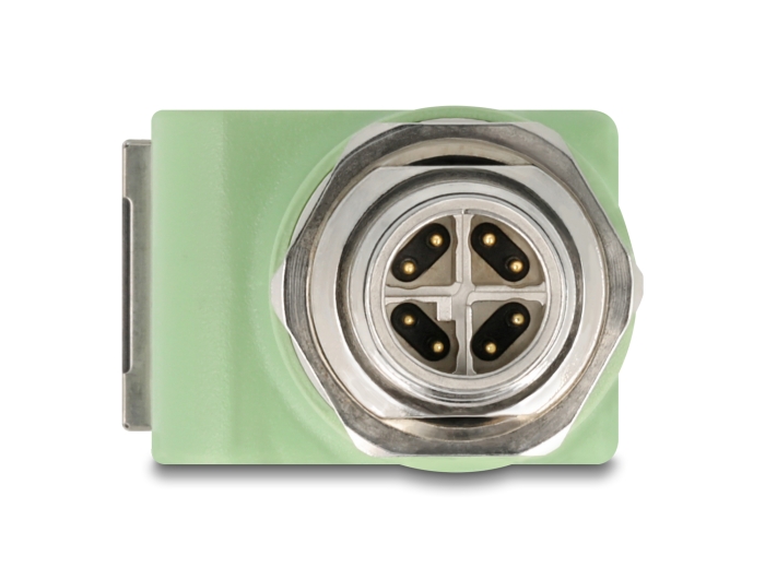 Delock M12 Adapter X-kodiert 8 Pin Stecker zu RJ45 Buchse Cat.5e mit Befestigungsloch 90° gewinkelt grün #2 