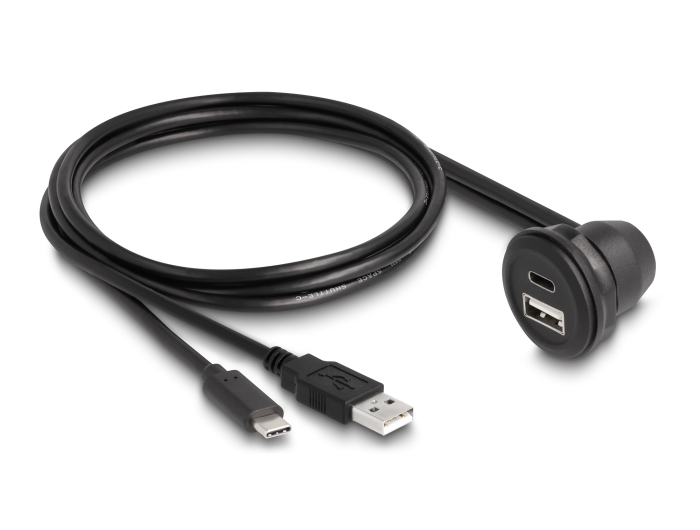 Delock USB 2.0 Kabel USB Typ-A Stecker und USB Type-C™ Stecker zu USB Typ-A Buchse 90° gewinkelt und USB Type-C™ Buchse 90° gewinkelt zum Einbau 1 m schwarz #2 