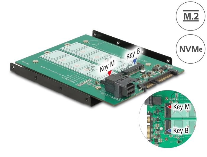 Delock 3.5″ Konverter SATA 22 Pin / SFF-8643 NVMe > 1 x M.2 Key M + 1 x M.2 Key B #1 