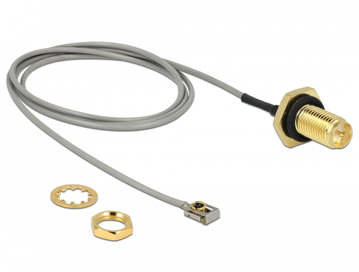 Delock Antennenkabel RP-SMA Buchse zum Einbau zu I-PEX Inc., MHF® I LK Stecker 1.13 50 cm Gewindelänge 10 mm spritzwassergeschützt #2 