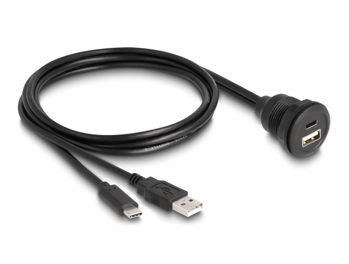 Delock USB 2.0 Kabel USB Typ-A Stecker und USB Type-C™ Stecker zu USB Typ-A Buchse und USB Type-C™ Buchse zum Einbau 1 m schwarz #2 