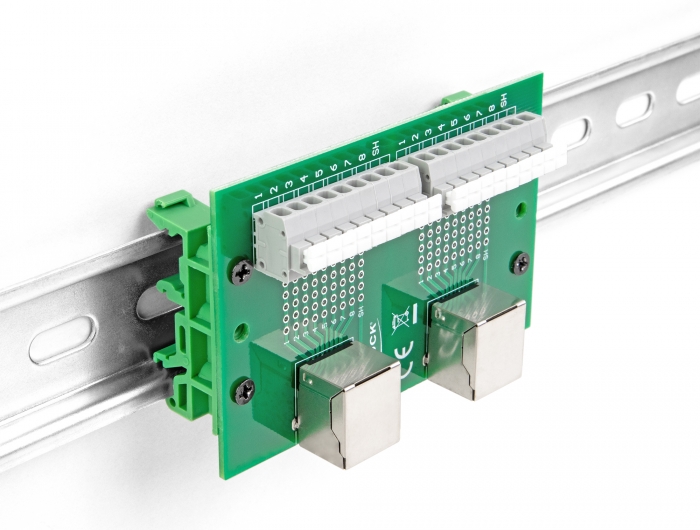 Delock RJ45 2 x Buchse zu 2 x Terminalblock mit Drucktaster für Hutschiene #4 