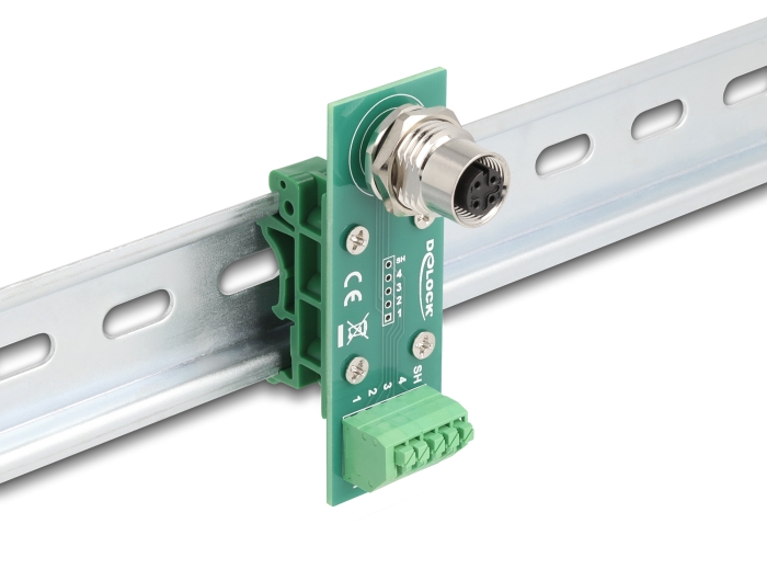 Delock M12 Übergabemodul Adapter A-kodiert 4 Pin Buchse zu 5 Pin Terminalblock für Hutschiene #3 