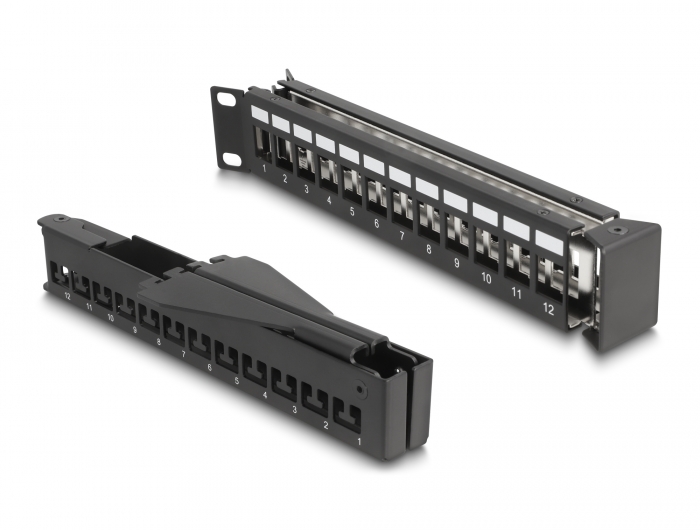 Delock 19″ Keystone Patchpanel 24 Port mit Entlastungsschiene 1 HE gewinkelt schwarz #3 