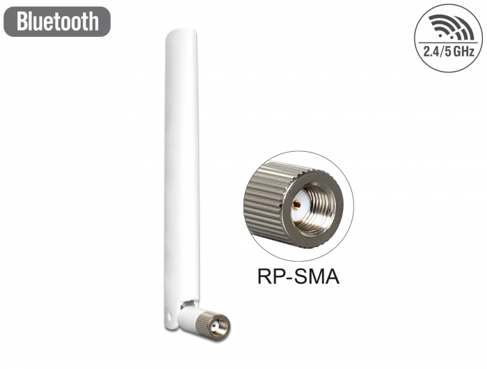 Delock WLAN 802.11 ac/a/b/g/n Antenne RP-SMA Stecker 2 - 5 dBi omnidirektional mit Kippgelenk weiß #1 