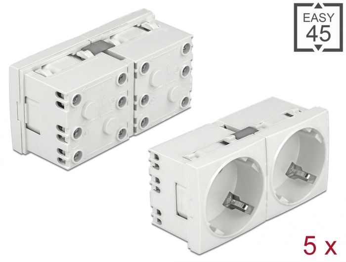 Delock Easy 45 Schutzkontakt-Steckdose 45°-Anordnung 2-fach erweiterbar 45 x 45 mm 5 Stück #1 